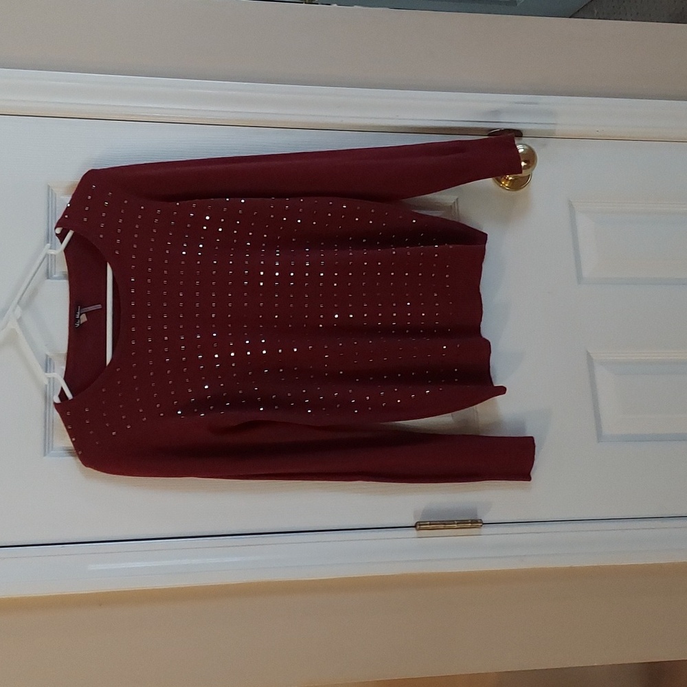 Vila Milano Studded Maroon Wool Blend Crewneck Sweater Supersoft SM LIKE NEW